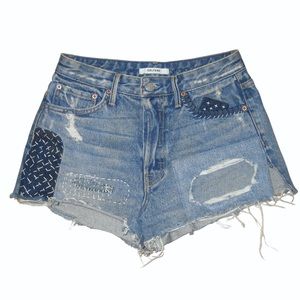 GRLFRND Denim Cindy high rise shorts patchwork